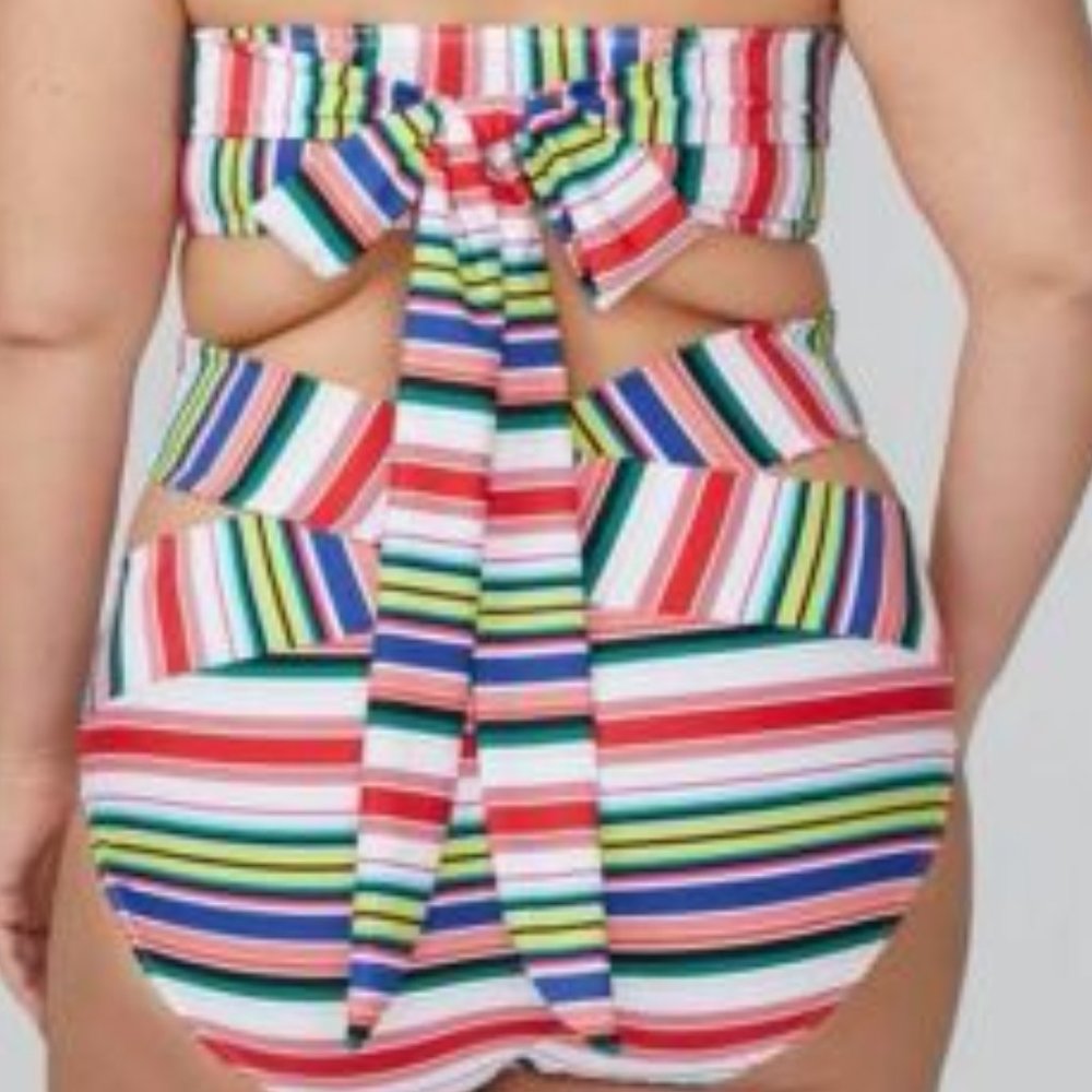 LANE BRYANT CACIQUE MULTI-STRIPE BANDEAU BRA 44DDD - Picture 3 of 4